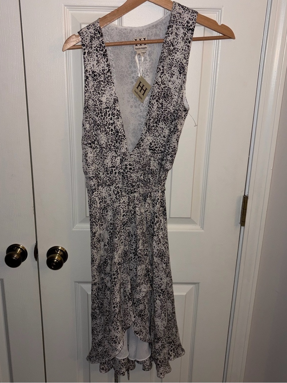 Haute Hippie Grey Animal Print Mini Wrap Dress, XS NWT